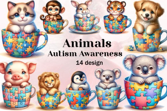 Animal Autism Awareness Clipart: Creative Watercolor Designs for Meaningful Projects