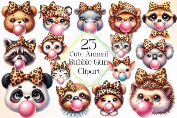 Animal Blowing Bubble Gum Clipart for Fun Designs