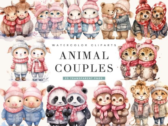 Animal Couples Clipart: Watercolor Designs for Any Project