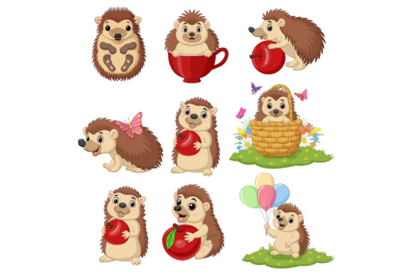 Bring Whimsy to Your Designs: A Set of Nine Cute Cartoon Hedgehog Animal