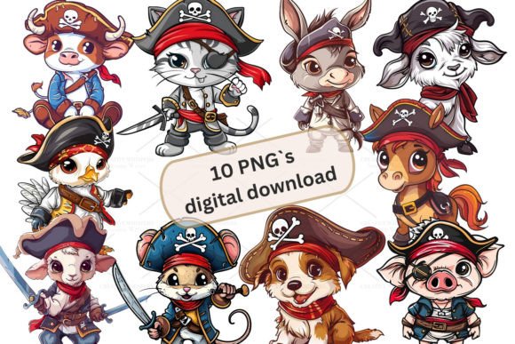 Cute Animal Pirate Clipart: 10 PNGs for Your Next Project