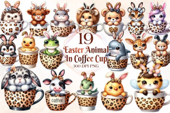 Easter Animal in Coffee Cup Clipart: Charming Assets for Spring