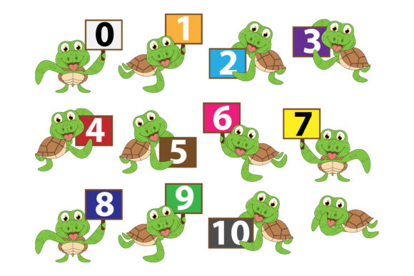 Integrating Cute Turtle Animal Cartoon with Number into Your Design Projects