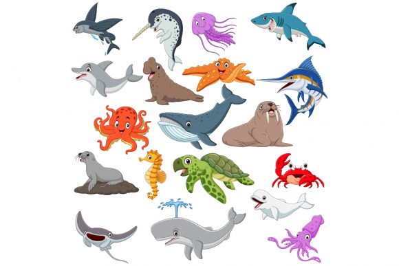 Set of Nineteen Cartoon Ocean Animal: A Dive into Whimsical Design