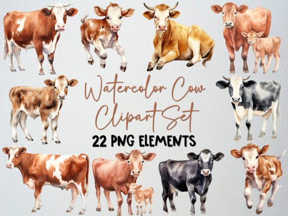 Watercolor Cow Clipart: Farm Animal Png for Modern Design