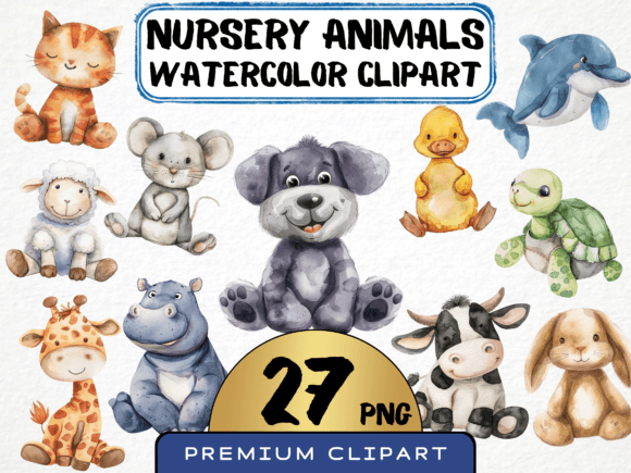 Watercolor Nursery Animal Clipart 27 PNG: A Designer's Toolkit